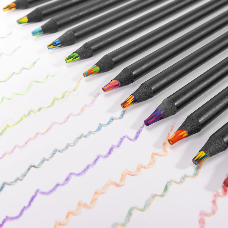 Art Supplier Pencil Lead Wooden Black 12 Color In 1 Rainbow Colored Pencils Multicolored Pencil Set for Coloring Book