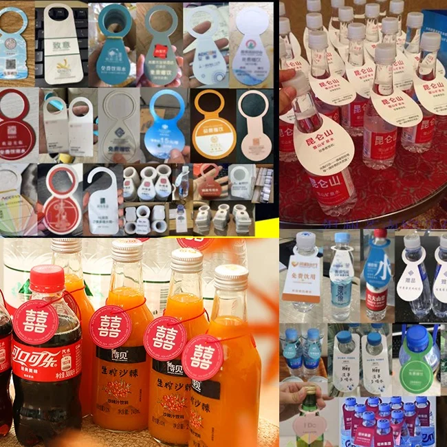 custom logo print waterproof ad hotel water bottle folded paper card wedding party beer bottle hang tag wine bottle neck tag