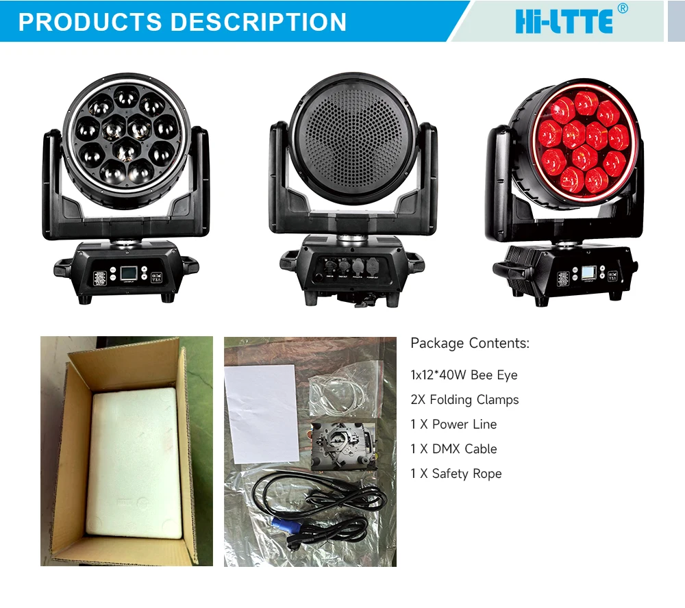 Led RGBW Outdoor 4in1 stage lights moving head nightclub DJ Stage bee eye 12x40w wash zoom led moving head light