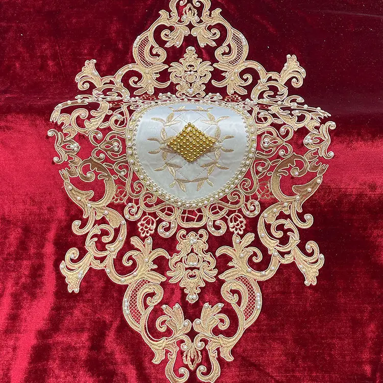 Factory Hot Sale Flower Upholstery Fabric Luxurious Moroccan Style Bead Embroidery Velvet Fabric for Sofa