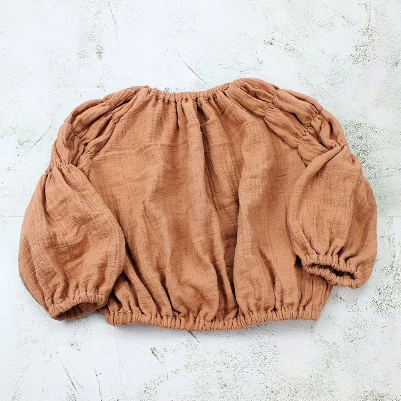 
Orgainc muslin cotton girl top oversized hot sale Lantern sleeve baby Blouse 