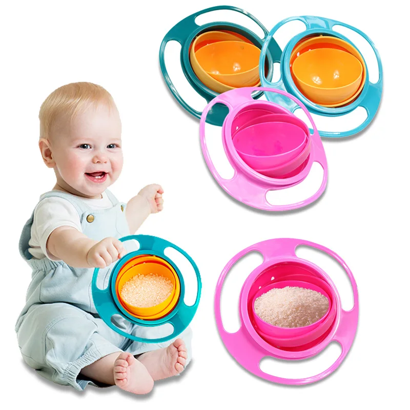 Universal Gyro Bowl Children Rotary Balance Novelty Gyro Umbrella 360 Rotate Spill-Proof Solid Feeding Dishes Baby Bowl Set