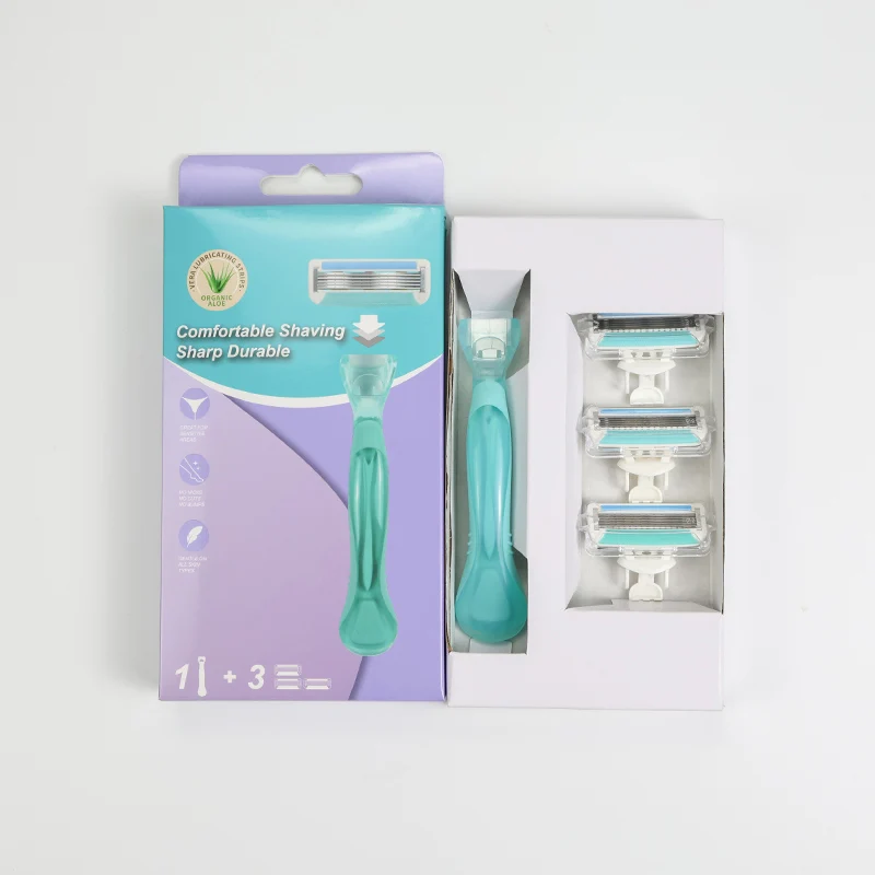 2024 New Design Women Razor Pink Razor 3 Cartridges 5 Blades Women Custom Body Bikini Shaving Razor