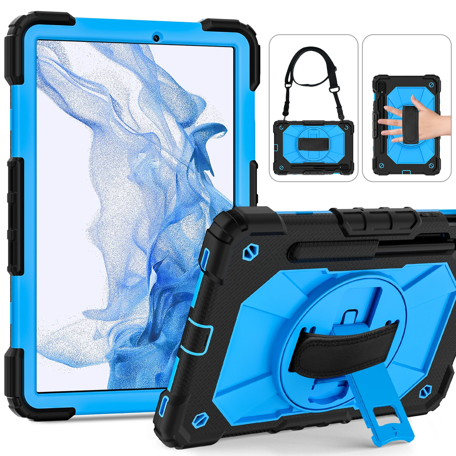 Full Body Hybrid Rugged Shoulder Hand Strap Heavy Duty Rotate Tablet Case For Samsung tab S8 plus 12.4 X800/X806 2022  A8 10.5