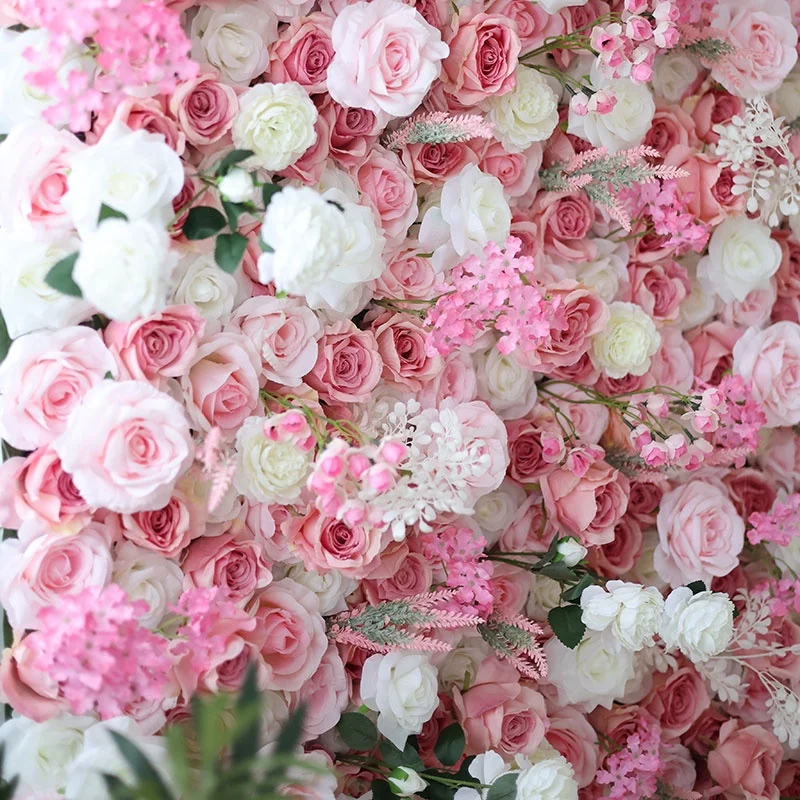 Custom romantic wedding decoration 3D silk artificial pink cloth back flower wall backdrop