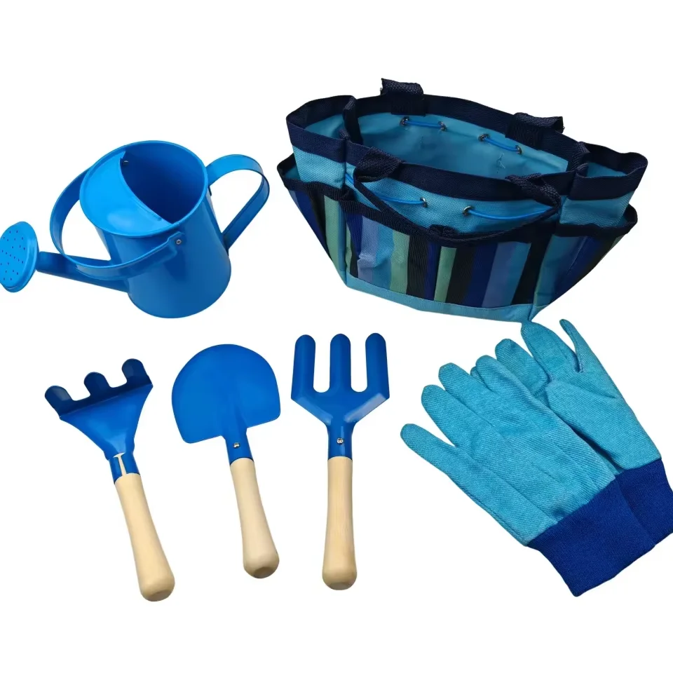 6 in 1 Eco Friendly  shovel rake gloves water can garden kit oxford bucket tools bag kids children gardening garden tool set