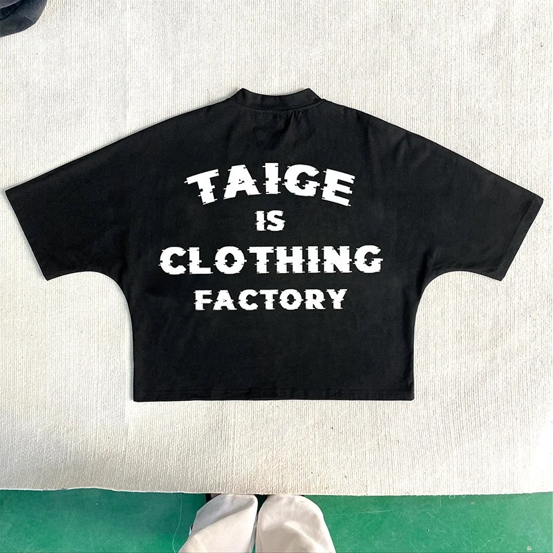 custom high quality black cotton vintage boxy cropped t shirt men drop shoulder oversized heavyweight t-shirt pour hommes