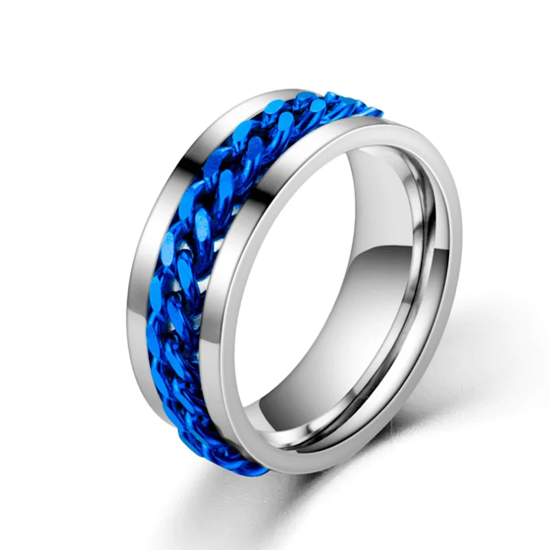 Anxiety Rings Titanium Stainless Steel Chain Spinner Finger Ring For Men
