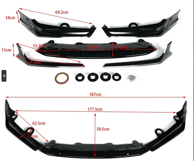 Auto Exterior Parts Gloss Black Front Bumper Lip Separator for Honda Accord 2018-2021