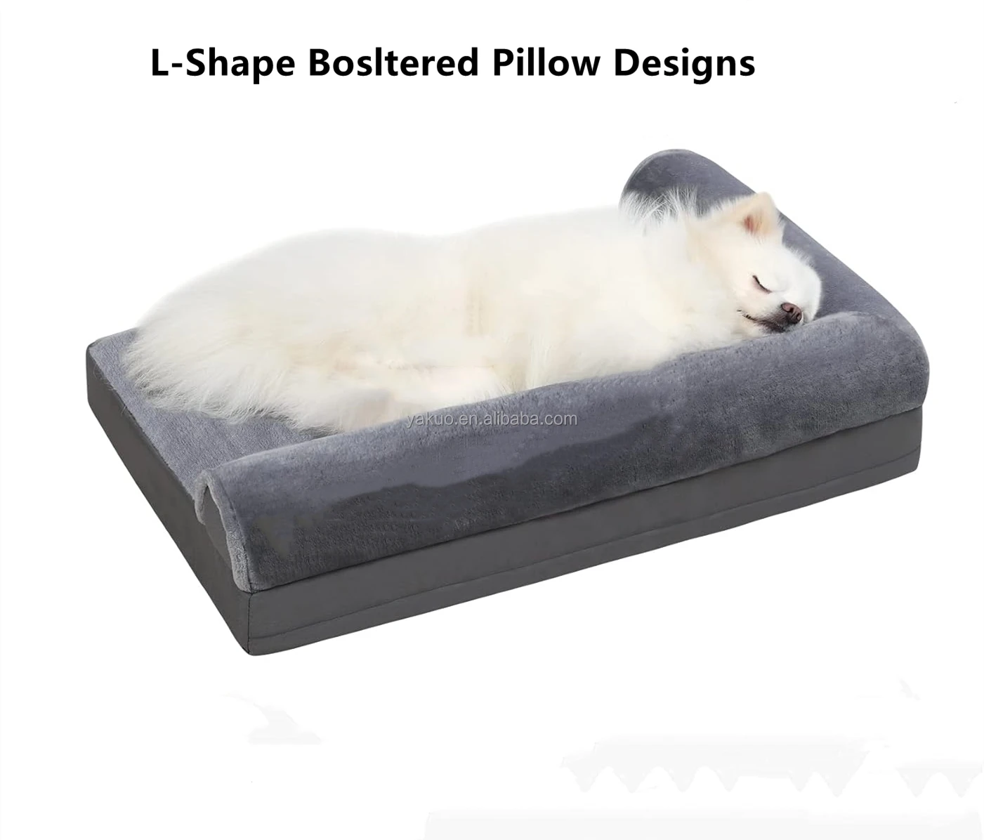 L shape Bolster Pillow Orthopedic Dog Bed Waterproof Dog Beds Flannel Dog Couch Bed with Egg Crate Foam Removable Washable