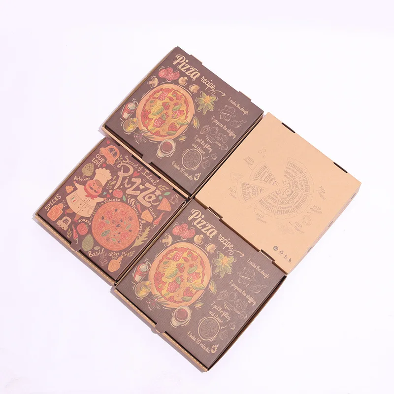Gloss Lamination Custom Printed Italian Kraft 12-Inch Rectangle Pizza Boxes Recyclable Food Packaging Gold Foil Embossing