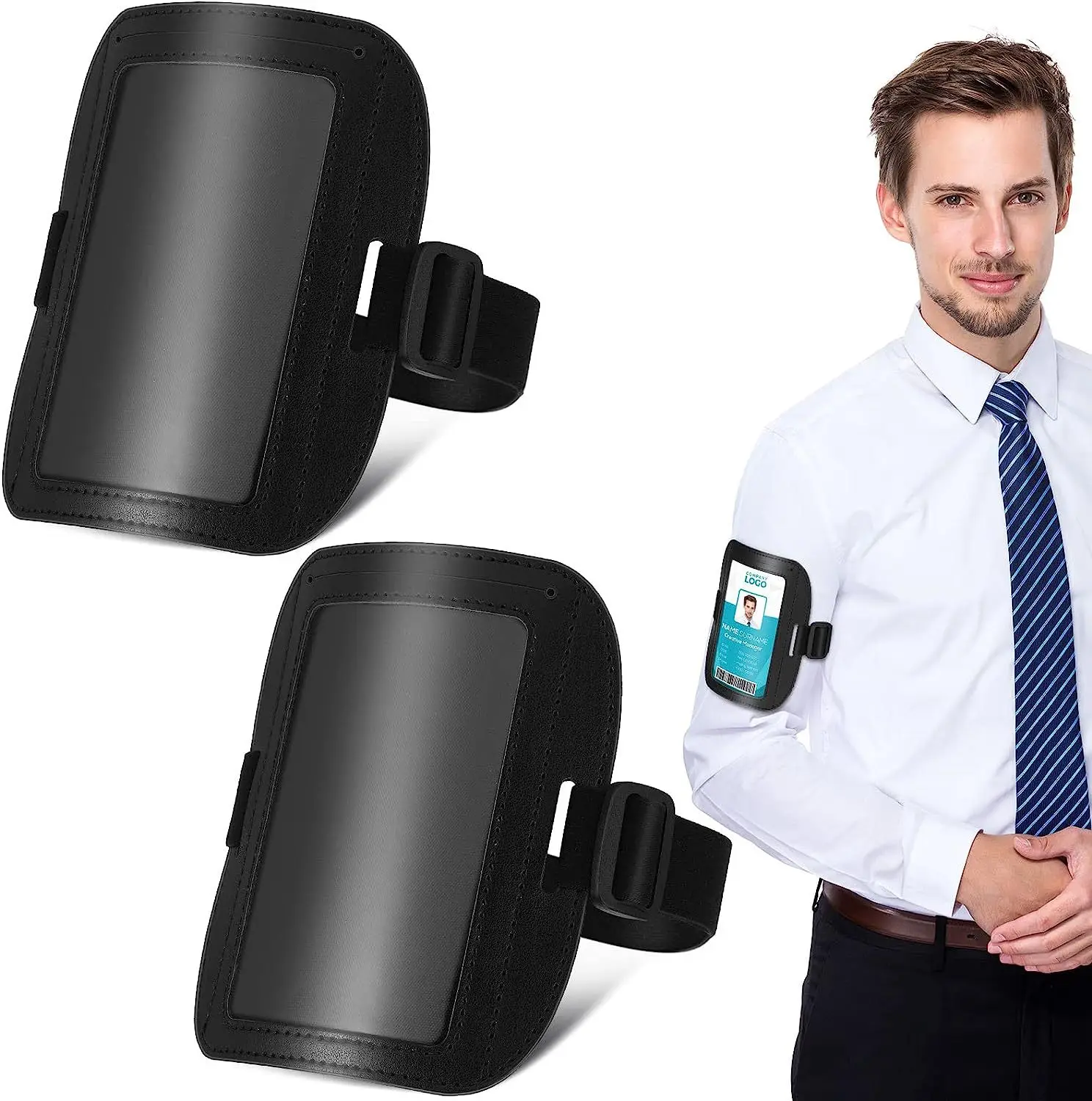 Arm ID Badge Holder Adjustable Black Armband Badge Holder