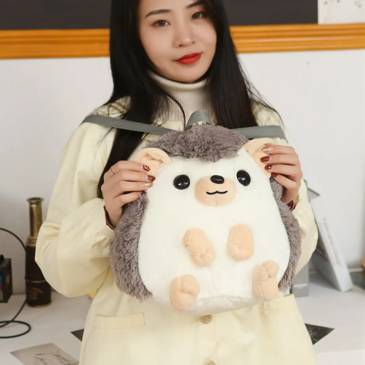 Factory Supply Boutique Custom Made Plush schoolbag Creative Small Hedgehog Stuffed Plush Animals schoolbag For Kids