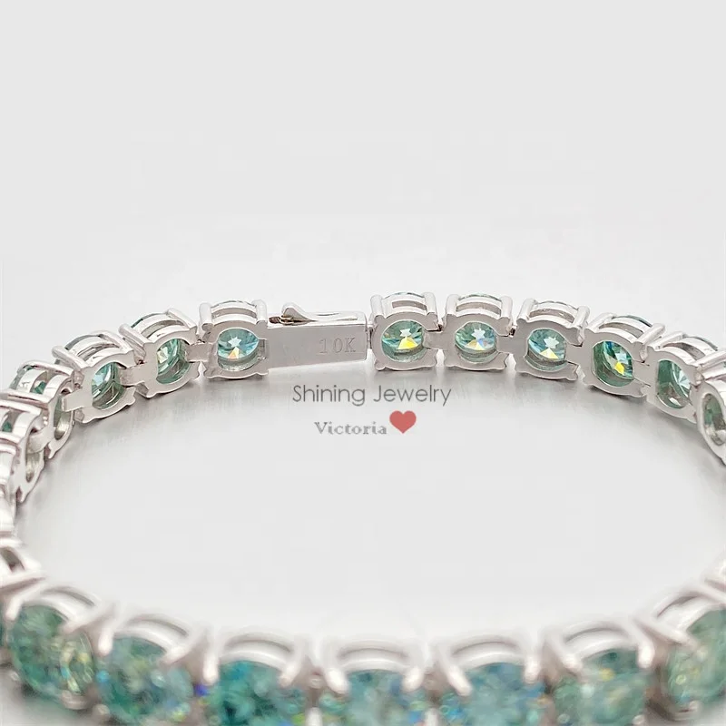 Pure silver 925 pass diamond tester 6.5mm blue moissanite tennis bracelet