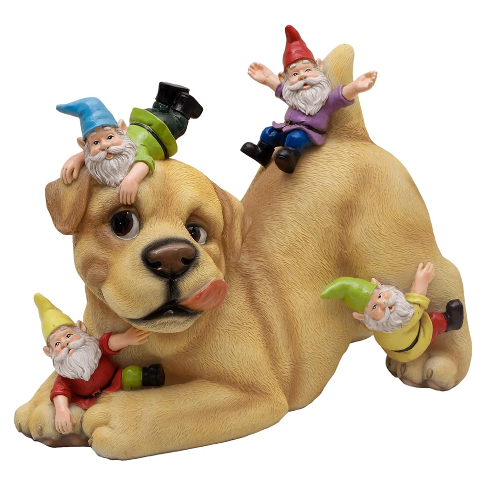 COLLECTIONS Dog and Gnome Garden Sculptures Statues for Outdoor Decor Funny Gnomes Art Gifts Garden Lawn  Patio Yard Decor