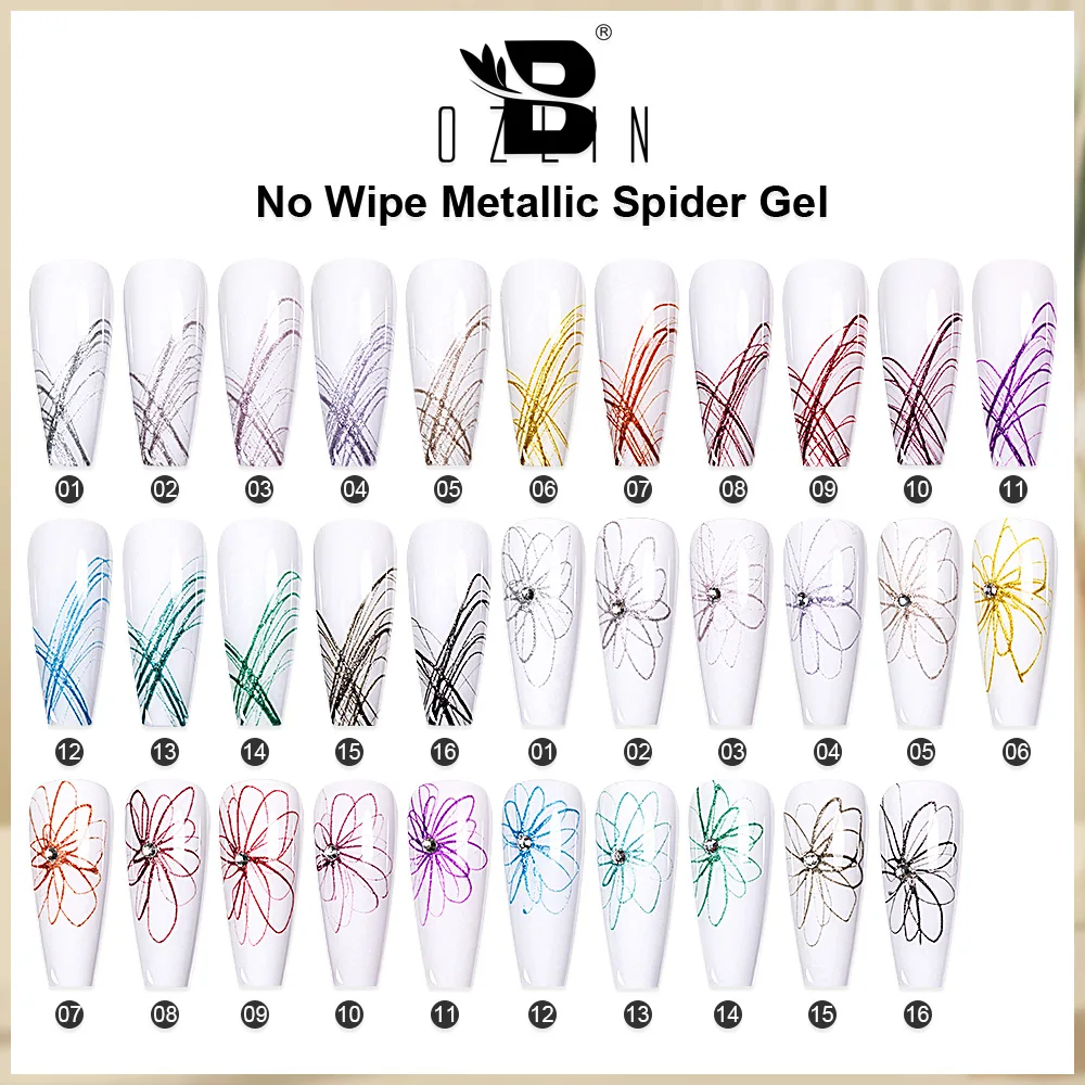 BOZLIN New Arrival No Wipe Drawing Painting Gel Nail Polish OEM Metallic Spider Nail Gel Private Label Glitter Spider Gel Polish