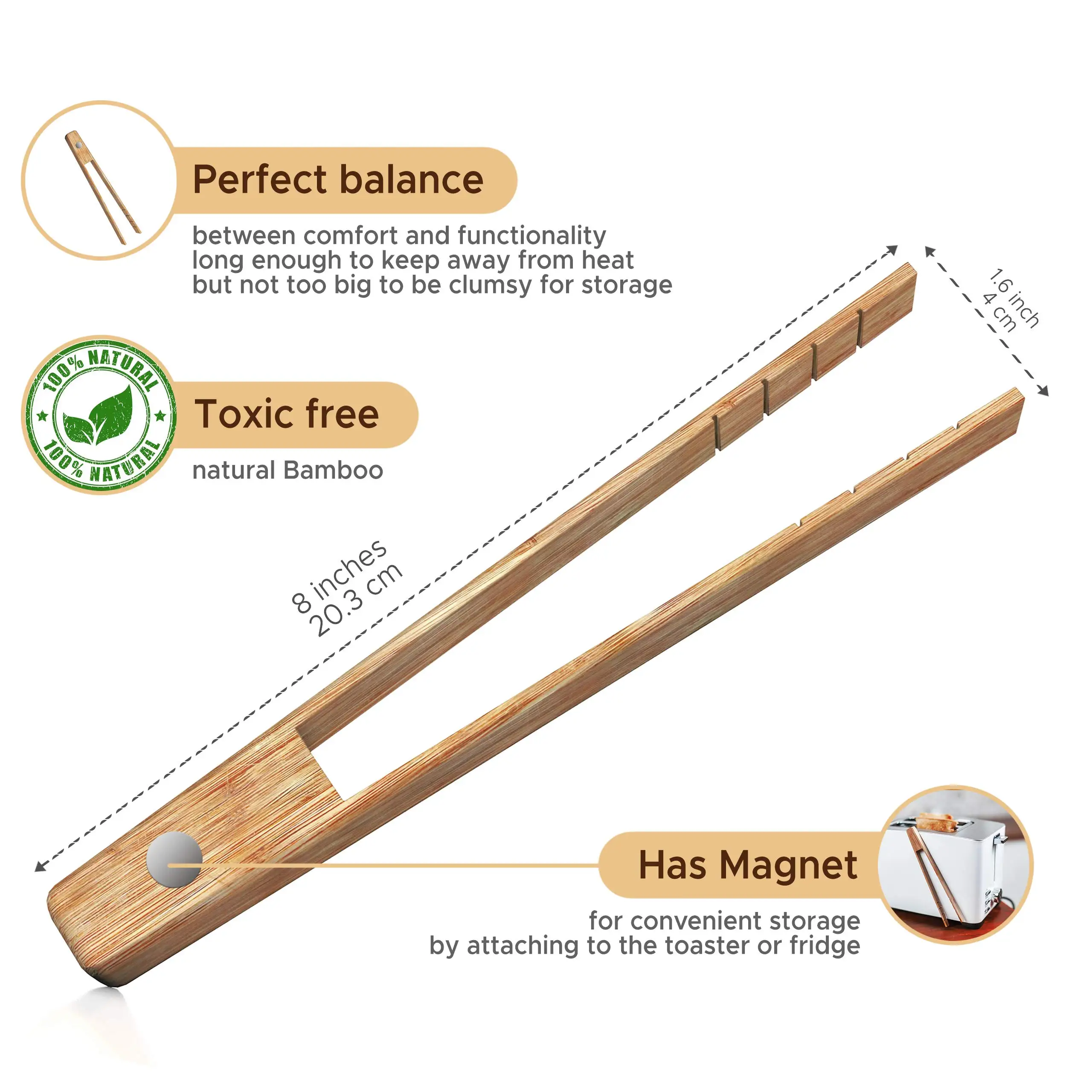 2024 HOT Bamboo Toaster Tongs Natural Wood Kitchen Toast Tong Eco-Friendly Space Bamboo Tongs