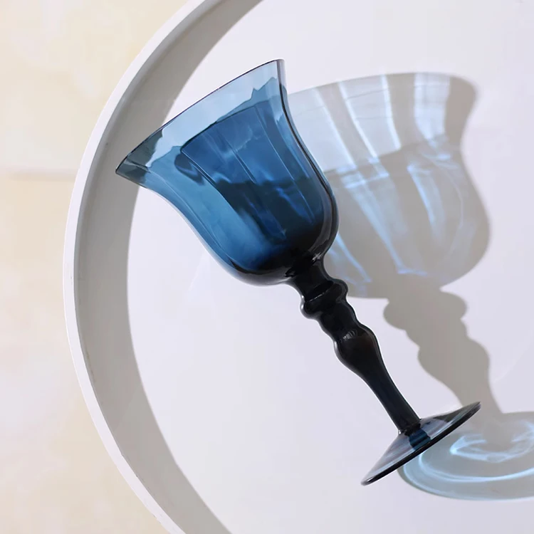 Wholesale Vintage Glassware Colored Pink Glass Wine Goblets Glasses