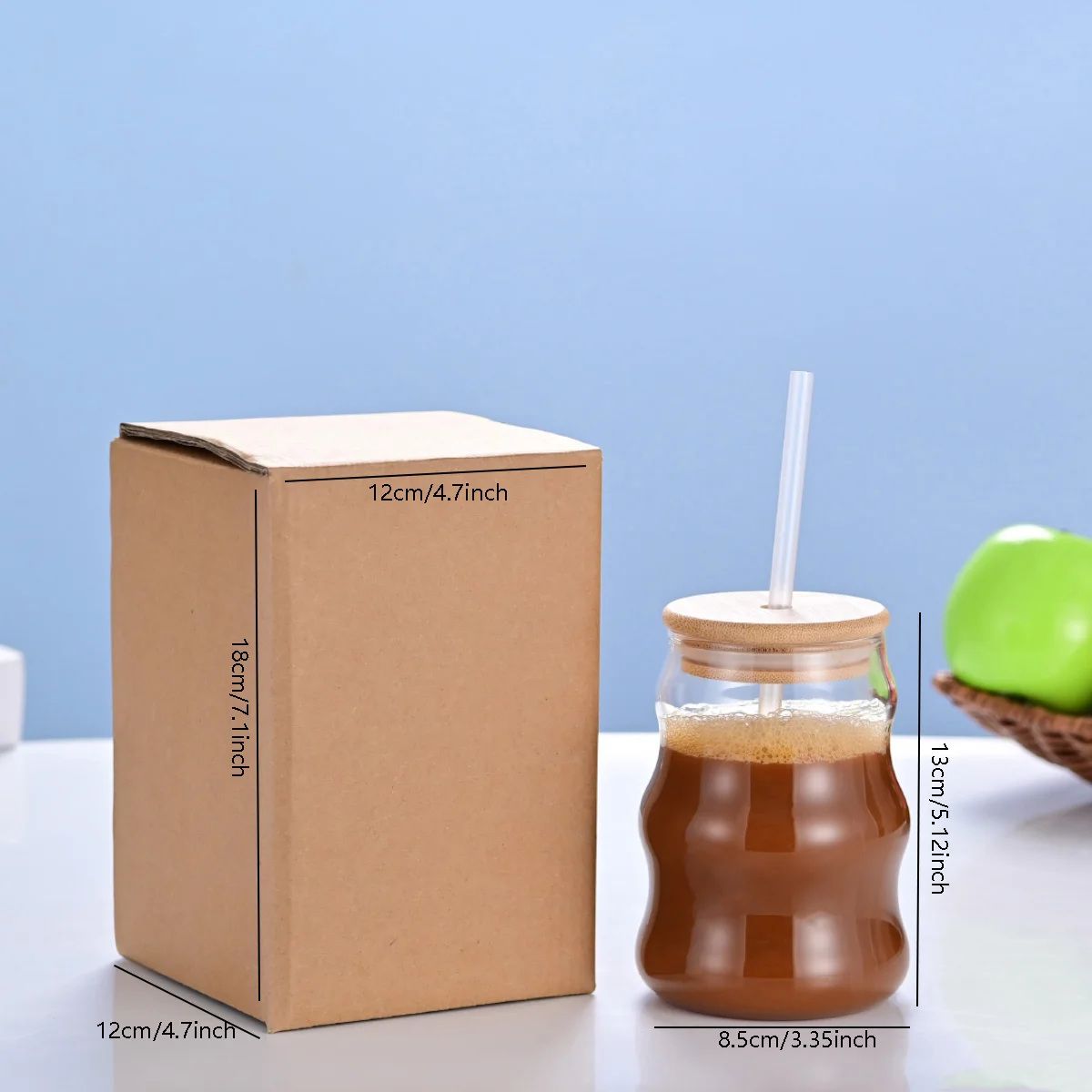 Wholesale 500ml Vertical Stripes High Borosilicate Glass Coffee Cup with straw