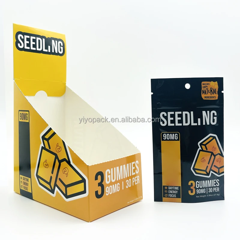 Изготовленная на заказ упаковка мешков Mylar 3 5g с коробкой дисплея.