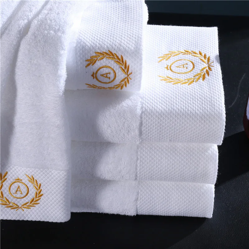 5 star hotel towels white custom logo bathroom linen 100% cotton face hand bath hotel towel set
