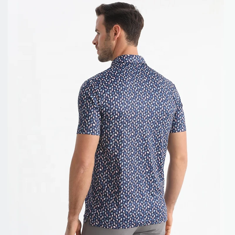 Golthan Wholesalew Print Polo Shirt 92 Polyester 8 Spandex Breathable Men Four-way Stretch Sleeve Custom Golf Shirts