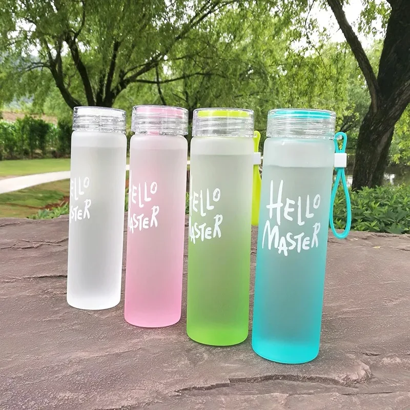 Gradient Colorful BPA-Free 400ml Glass Drink Leakproof Bottles Recycled Juice Milk Water Bottle