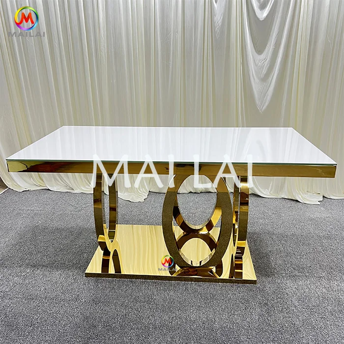 Luxury stainless steel furniture wedding event Elegant Bride And Groom Glass Dining Table