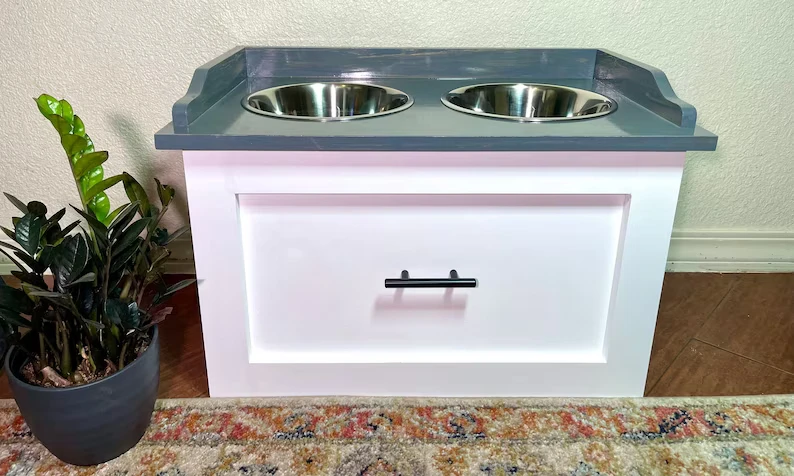 202407 New Age Pet   2 Bowl Dog Feeding Station Raised Elevated Dog Feeder Dog Feeding Station with Drawer