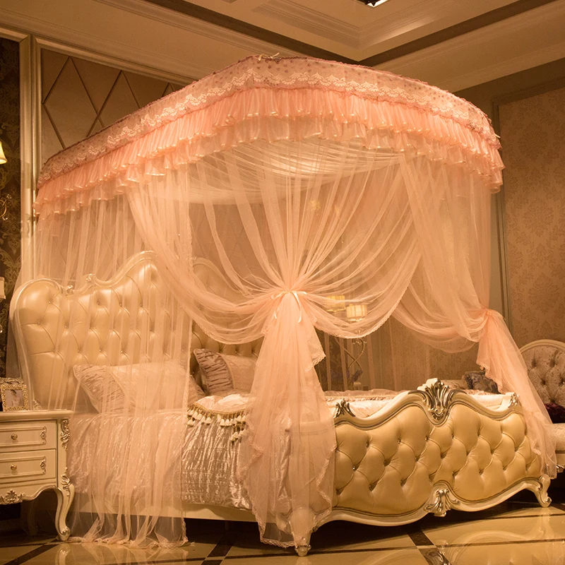 Factory Custom King Queen Full Size Square U Shape Guide Rail Bed Sleeping Mosquito Net Princess Decor Mosquito Net Easy Install
