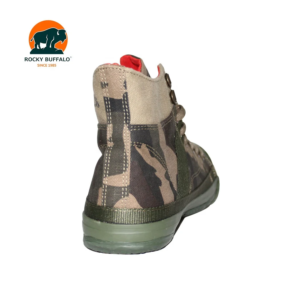 Rocky Buffalo Tri-Color  Camouflage Stylish Hi-Top Canvas Sneakers Lace-up Vulcanized Shoes