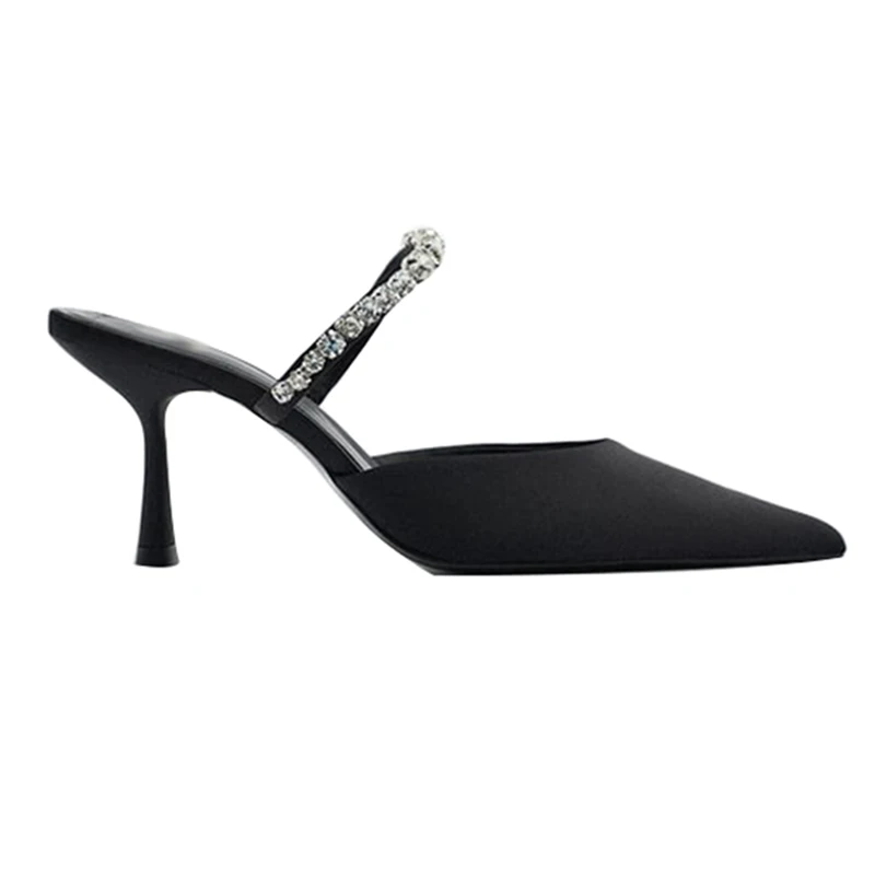 Customized Wholesale 2022 New Arrival Party Wear Pumps Shoes Sexy Women Rhinestone Black Heels Sandals Pointed Toe Fashion Pumps