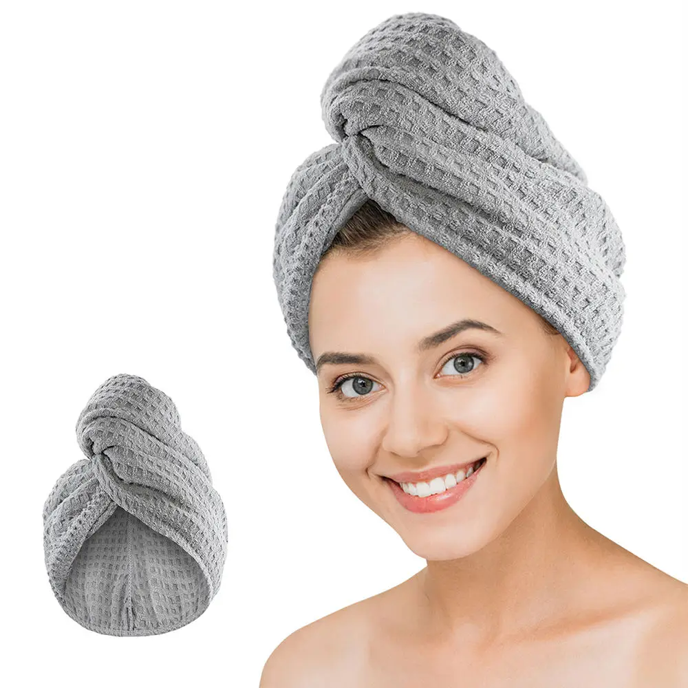Wholesale Fashion Popular Designing Customized Microfiber Waffle Hair Turban Towel Hair Drying Cap