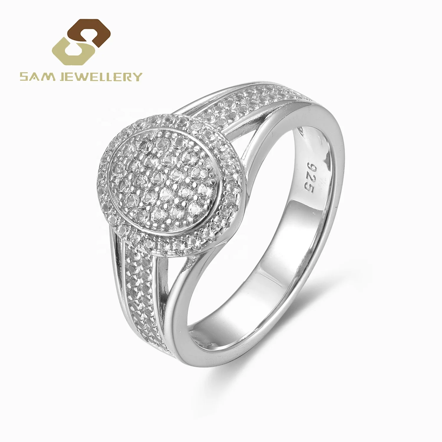 Custom Real Promise 925 Sterling Silver IJ VVS Diamond Ring Halo White Sapphire Split-Shank Oval Pave Ring For Women