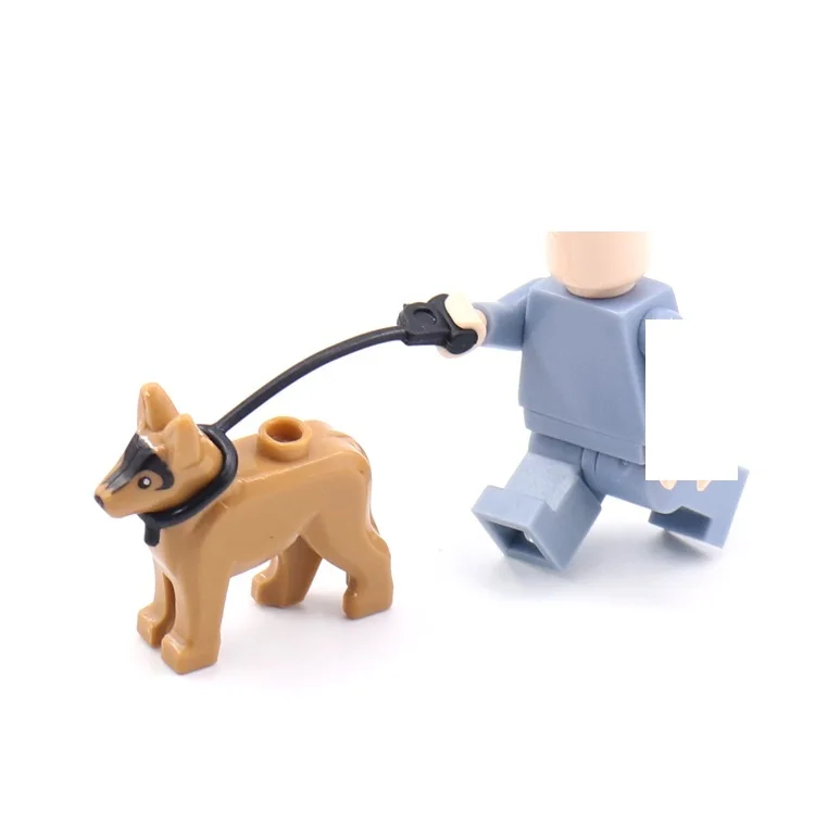 MOC Bricks German Shepherd Dog Animal Mini Dog Figure mini fig  Dog Leash Army Soldier Parts Accessories Bricks Toys