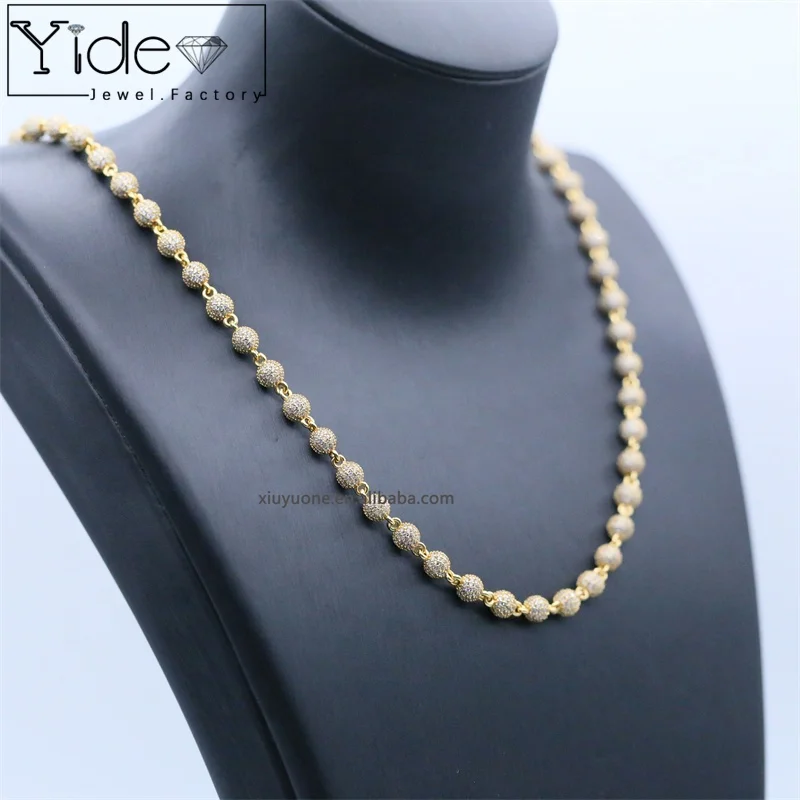 Wholesale Iced Out Jewelry Hip Hop Men Bling Necklace Micro Pave Diamond Ball Beads Link Chain