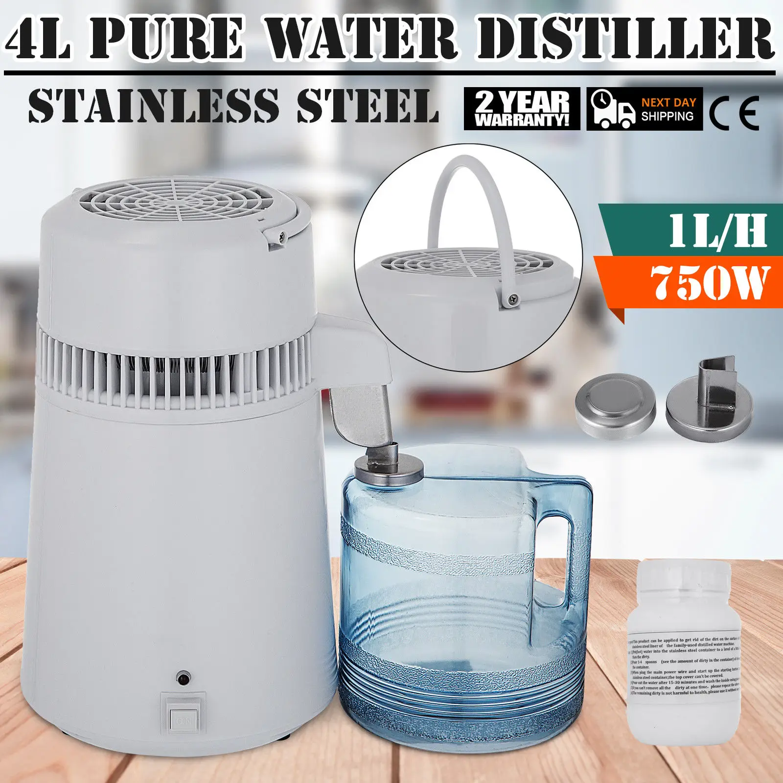 4L Home Countertop Water Distiller Machine Temperature-Adjustable Purifier for whisky brandy vodka and other distilled liquors