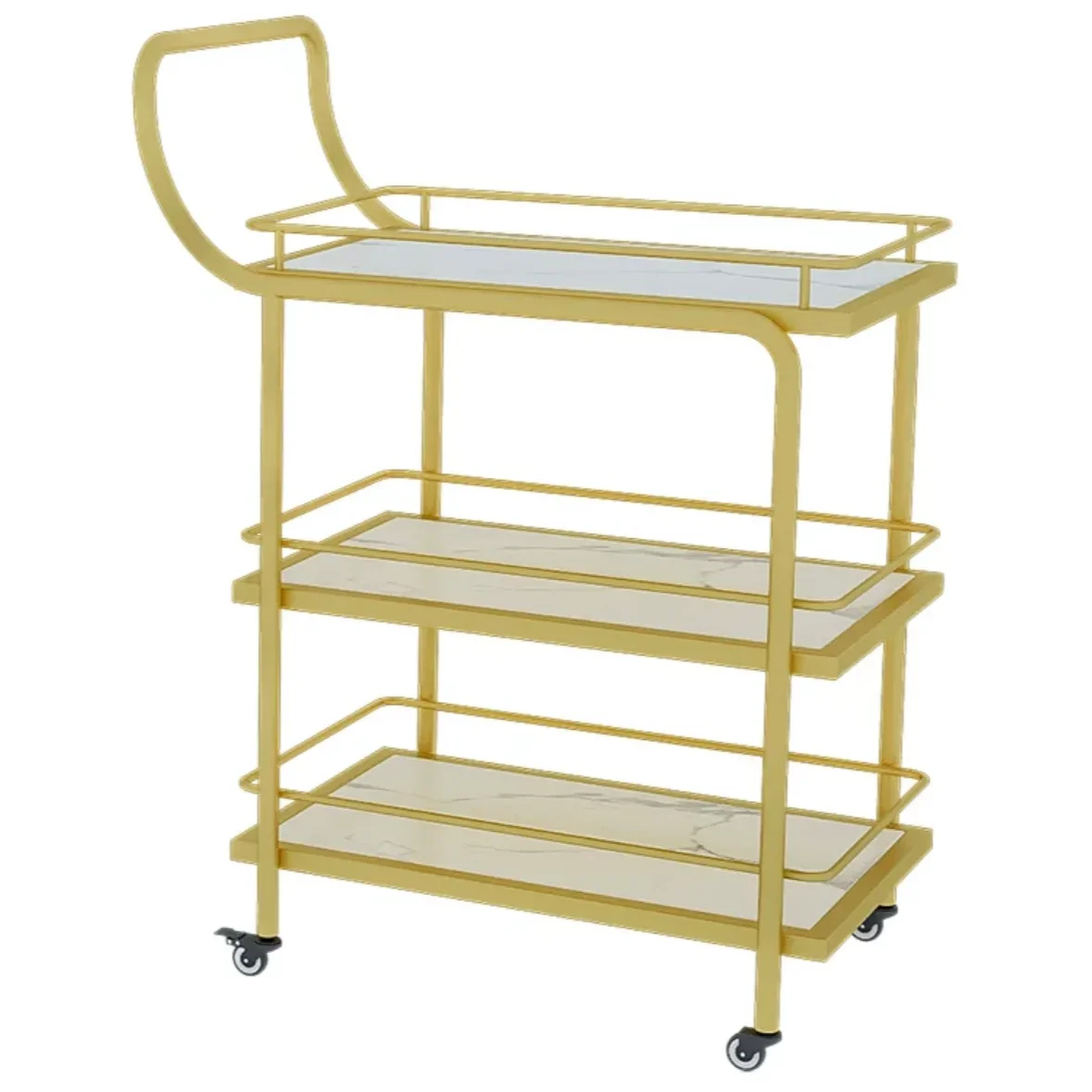 Hot Style Hotel Restaurant Cart Gold Metal Cart Three Layer Lightweight Luxury Gold Dining Trolley With Armrests