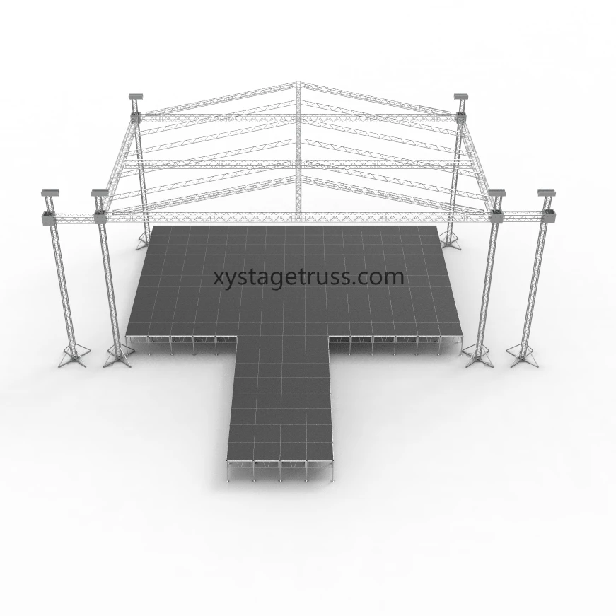 High Quality Large Aluminum Truss Roof Wooden Stage with Lifting Tower