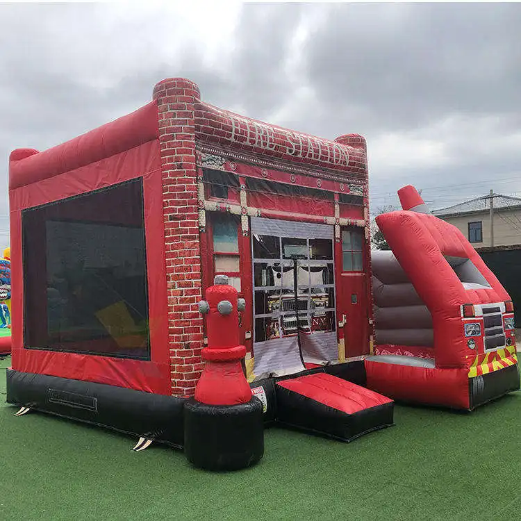 China Inflatables Manufacturer Commercial Fire Station Theme Amusement Park Bouncy House inflatable