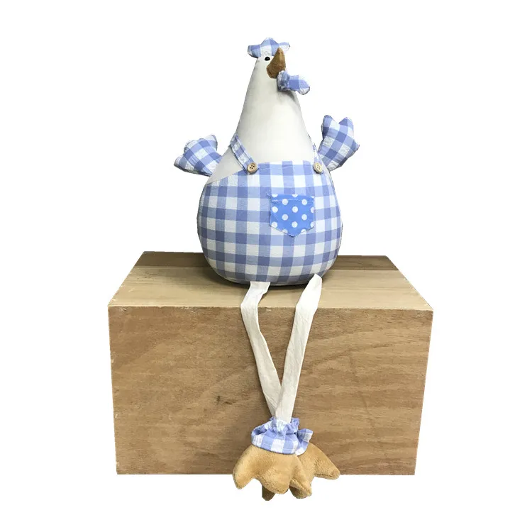 Easter Decor Cute Pink Dangle Legs Animal Shelf Sitter Hen Plaid Fabric Sitting Chicken Stuffed Animal for Home Decoration