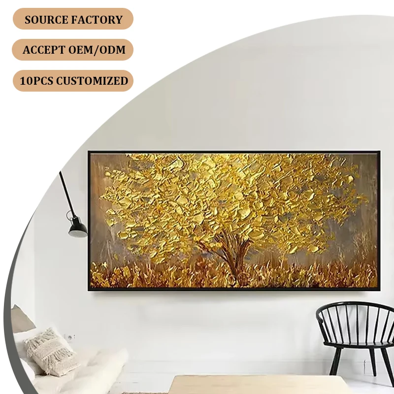 Luxury Accessories Decoration Wall Pictures Gold Tree 100% Handpainted Oil Painting Art For Decor