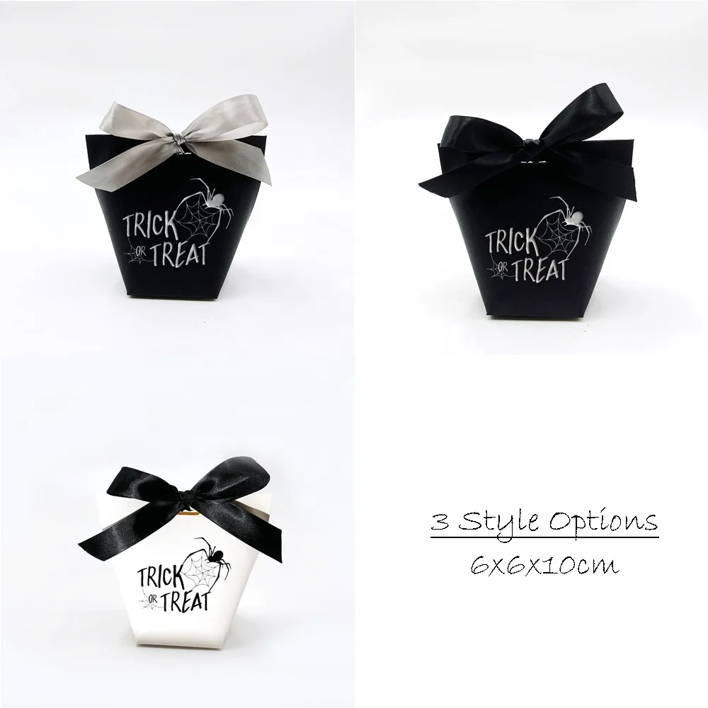 Trick or Treat Ribbon Spider Sweet Gift Favor Packaging Box Bag Paper Boxes for Happy Halloween Party Gifts Decor Package