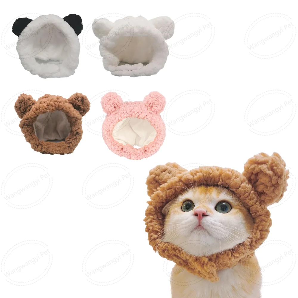 Cute Bear Cat Hats Adjustable Pet Cosplay Headwear Winter Cat Dog Headgear