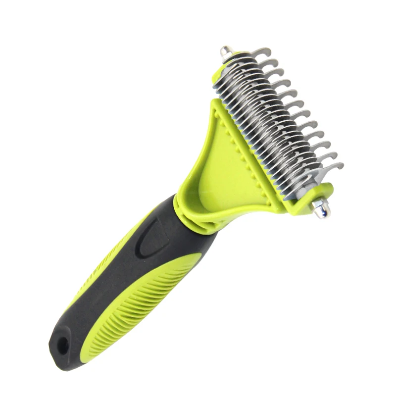 2021 double side threaded handle self clean pet brush comb grooming  pet hair remover brush