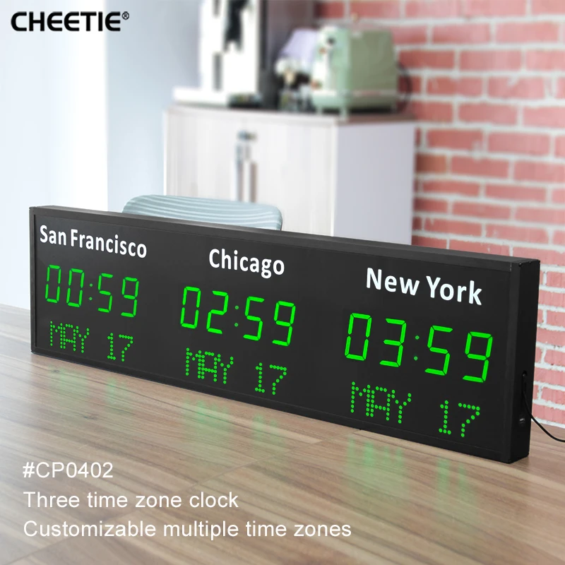 CHEETIE CP35 Blue Red Green Precision LED Display 5 Cities Digital World Time Zone Clock