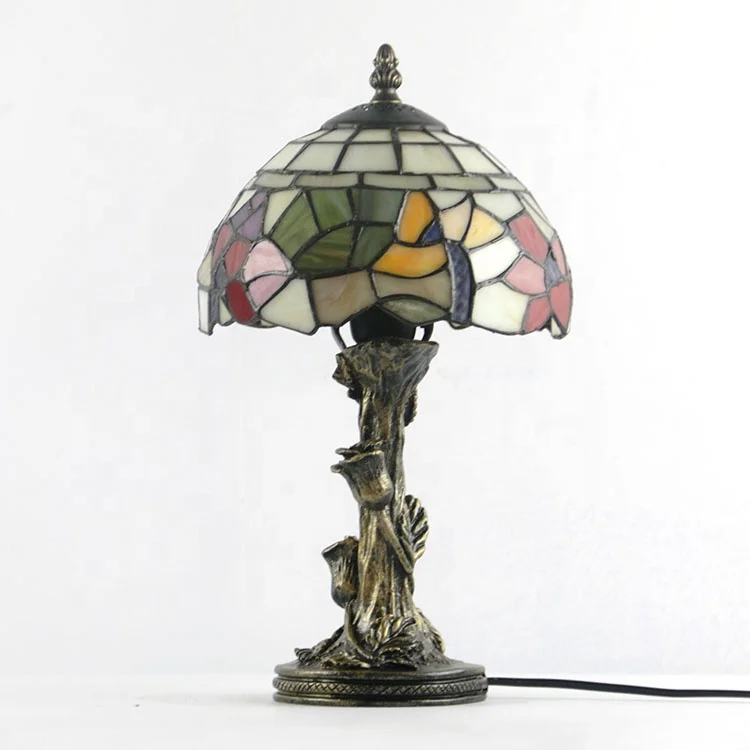 LongHuiJing 8inch Tiffany Table Lamp Stained Glass Leaves Pattern Light Made In China