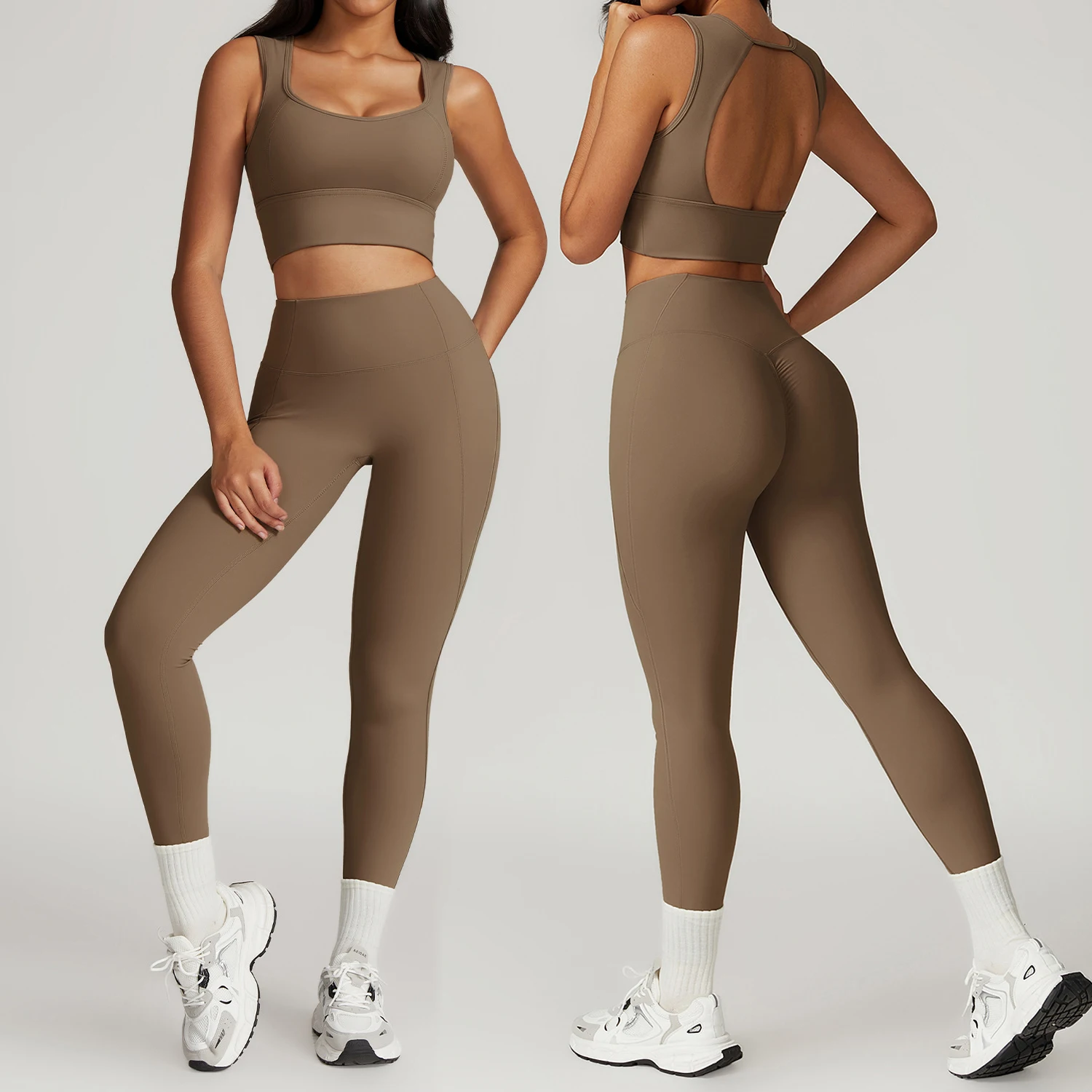 Wholesale AL O Nylon  Hollow Back Sports Bra Sets Gym Leggings Yoga Pants 2 Pieces Gym Fitness Sets For Women