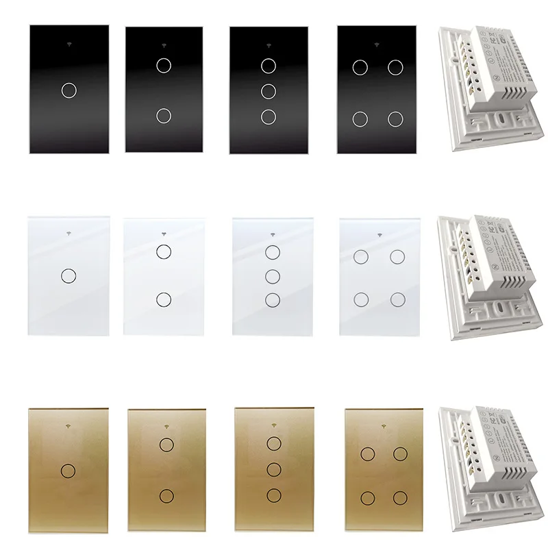 EU UK US 1/2/3/4 Gang Tuya Smart Switch No No Neutral Alexa Voice Control Touch Glass Wall WiFi Electrical Switch and Socket