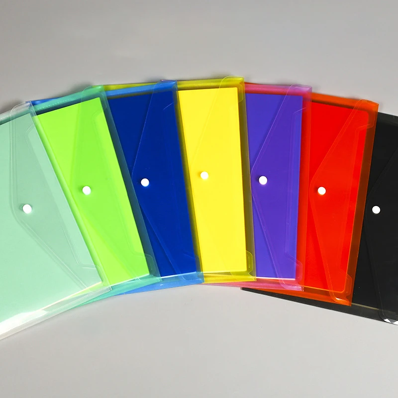 Wholesale A4  180mic button pp plastic thickened transparent file bag custom color office large capacity storage file bag A5